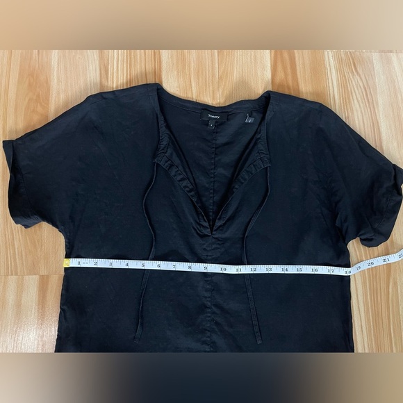 Theory Slit Front Linen Blend Shift Dress - Mini, Black - Size 4 - Picture 11 of 13